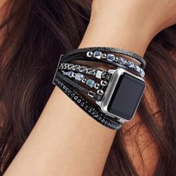NEW Black/Silver Luxury Layered Apple Watch Band